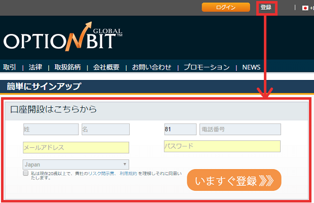 オプションビット(Optionbit)の口座開設方法手順