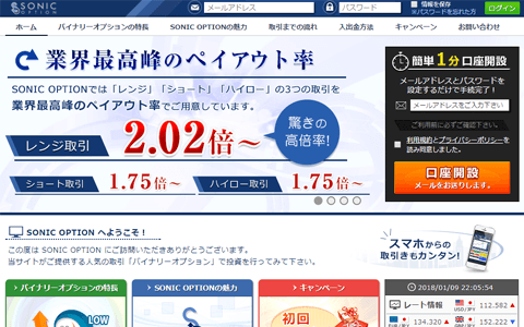 海外バイナリーオプションソニックオプションの公式サイト画像