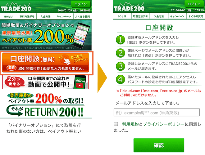 トレード200(TRADE200)のモバイル口座開設方法手順