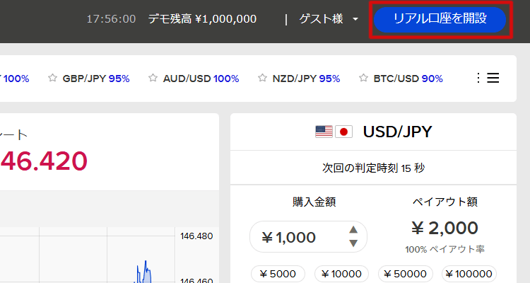 ザオプションのデモトレード　取引の流れ